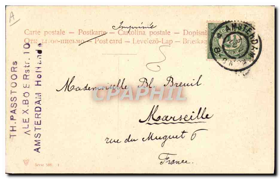 Bateau de guerre Fuji — Amsterdam 1908 — TH. Passtoors, série 388 — Verso