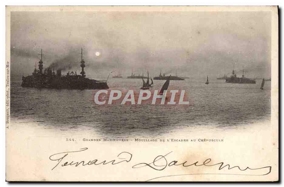 CPA Bateau Guerre Grandes manoeuvres Mouillage de l'escadre au crepuscule 