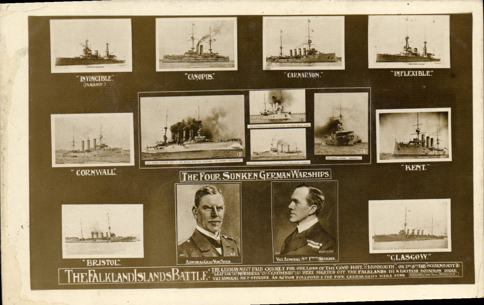 Bataille des Falklands — Quatre cuirassés allemands coulés — éditeur non visible