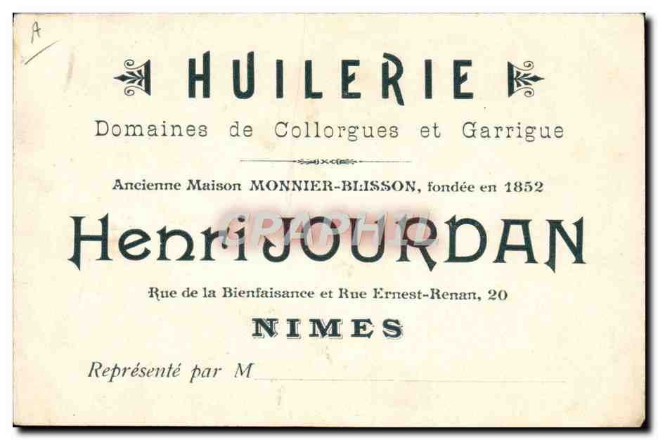 CPA Nimes Le theatre Publicite Huilerie Henri Jourdan Rue de la Bienfaisance et Rue Ernest Renan Nimes  — Rückseite