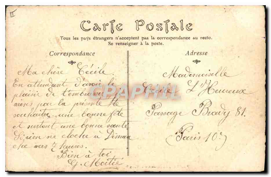 CPA Ancien Paris Le theatre Feyday en 1791 — Verso