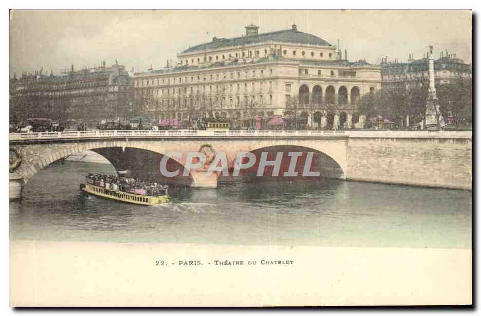 CPA Paris Le theatre du Chatelet Bateau Peniche 