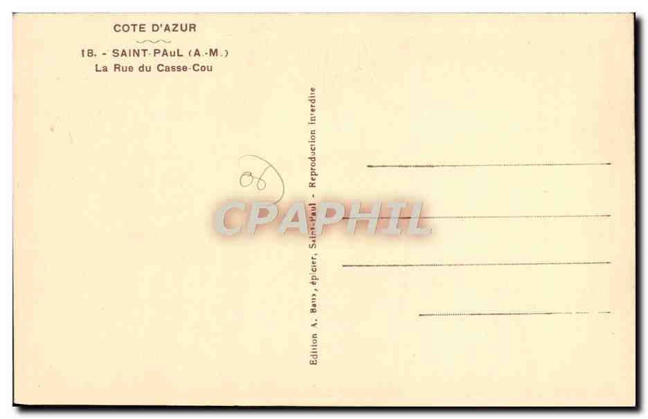 CPA Saint Paul La Rue du Casse Cou — Rückseite