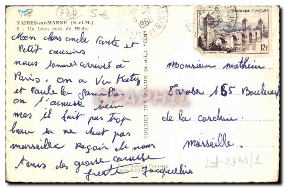 CPM Vaires Sur Marne Un Beau Coin de Peche — Rückseite