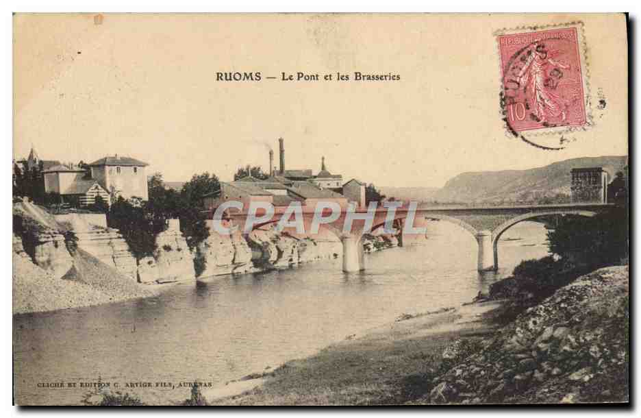 CPA Brasserie Ruoms Le pont et les brasseries 