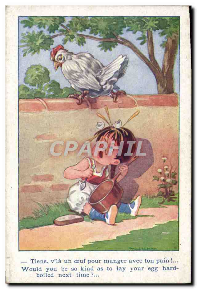 CPA Illustrateur Enfant Poule