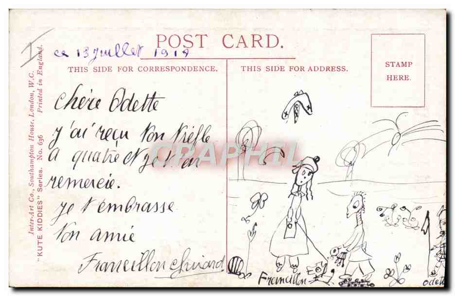 CPA Illustrateur Enfants The soul kiss  — Rückseite