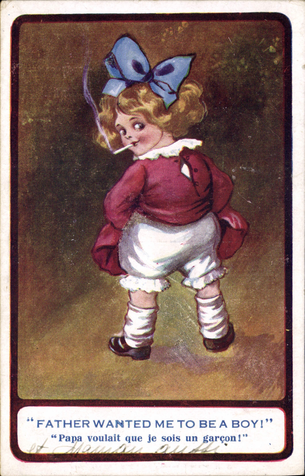 CPA Illustrateur Enfant Father wanted me to be a boy 