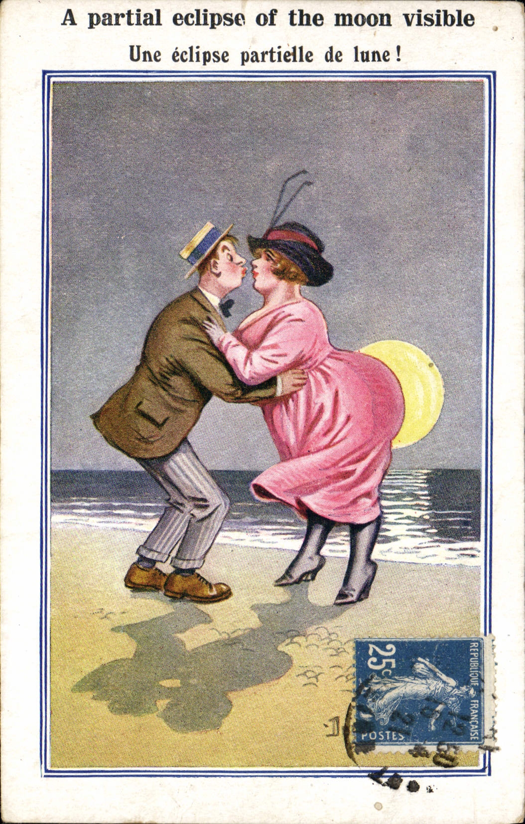 CPA Illustrateur A partial eclipse of the moon visible 