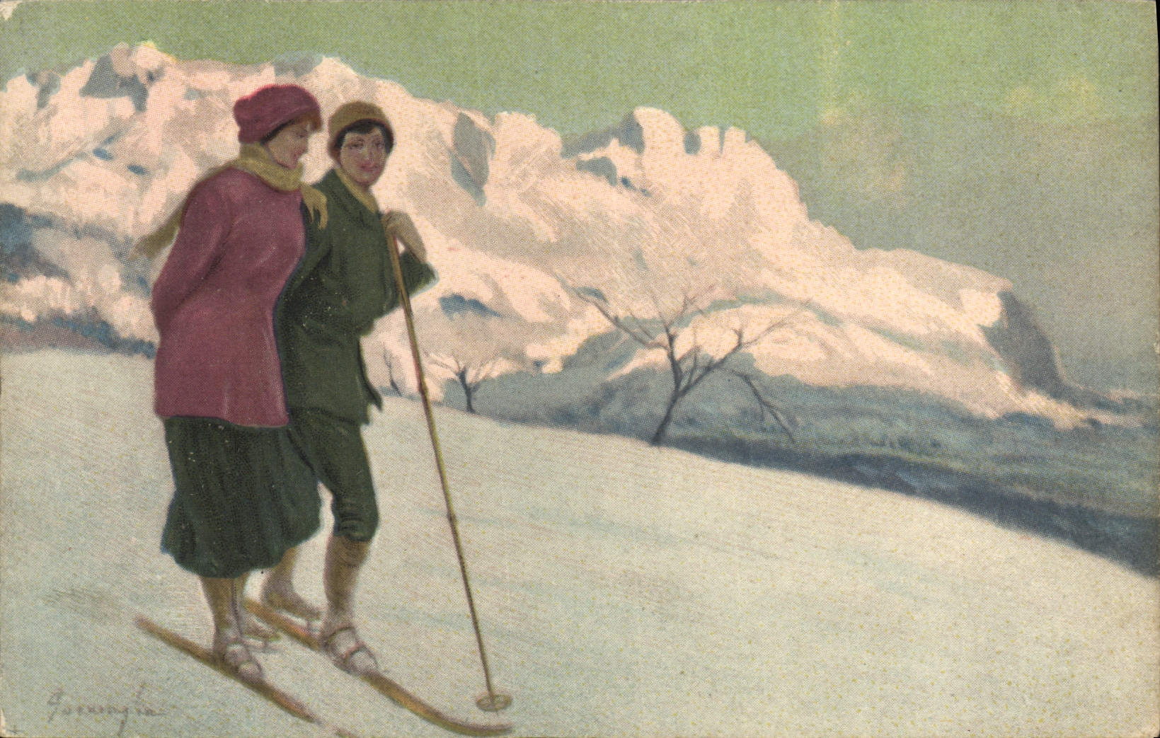 Deux skieurs en montagne — illustration — Viato Rev. Stampa, n° 918/3