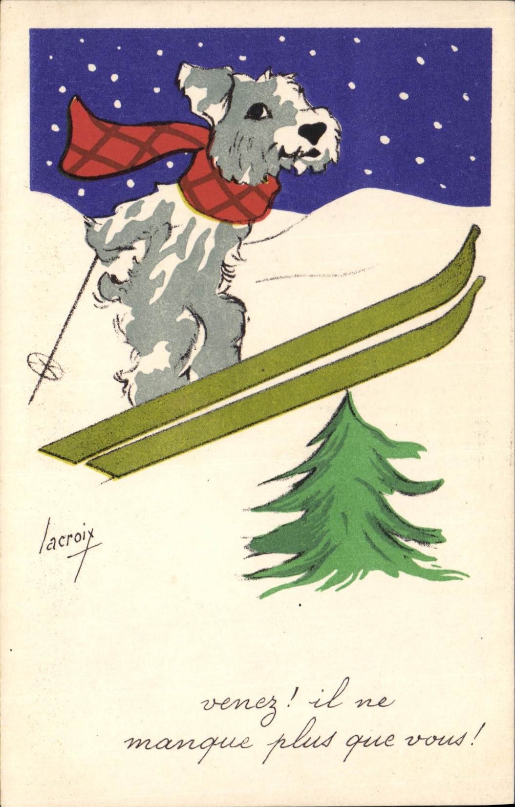 CPA Sports d'hiver Ski Chien Illustrateur Lacroix 