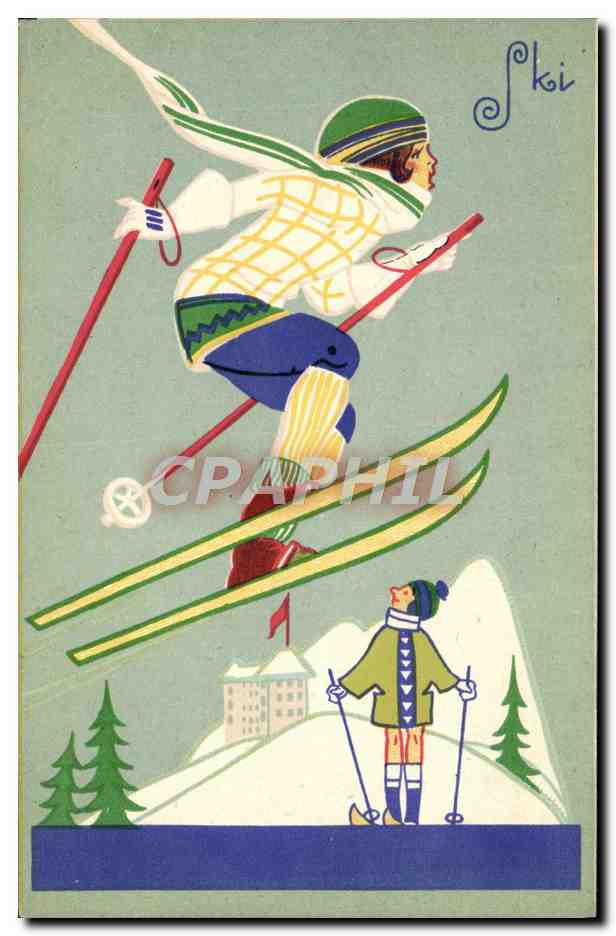 Ski — Ilustracja skoczka w locie — wydawca nieodczytalny