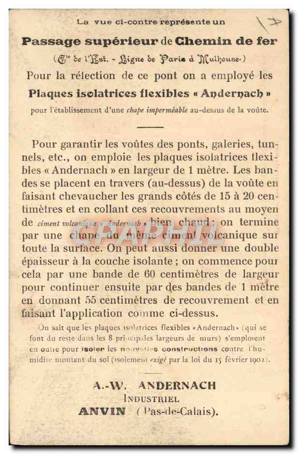 CPA Train Pont de chemin de fer Ligne de Paris a Mulhouse — Verso