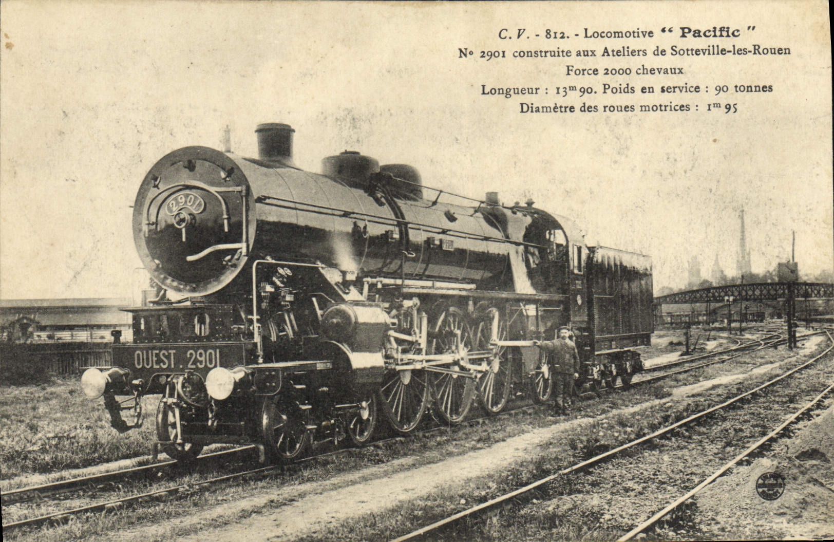 CPA Train Locomotive Pacific 2901 construite aux ateliers de Sotteville les Rouen 