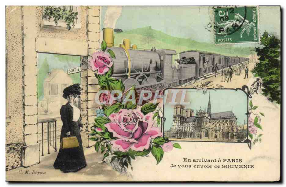 CPA Train Locomotive En arrivant a Paris Notre Dame 