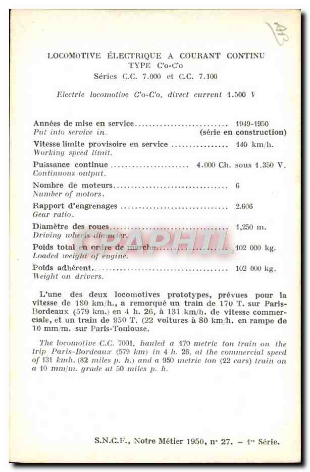 CPM Train Locomotive Type Coco — Verso