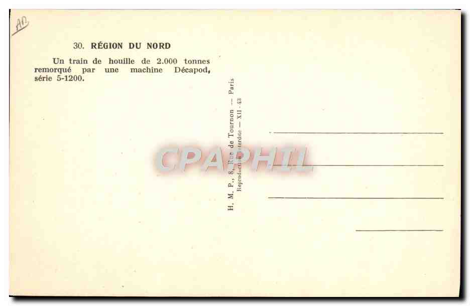 CPA Train Locomotive Region du Nord Un train de houille de 2000 tonnes — Verso