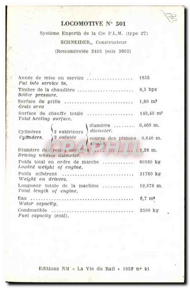 CPA Train Locomotive Systeme Engerth de la Cie PLM — Rückseite