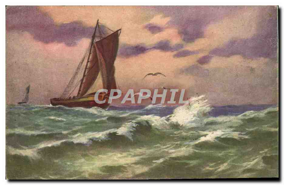 Bateau à voile en mer — ciel nuageux — éditeur non visible