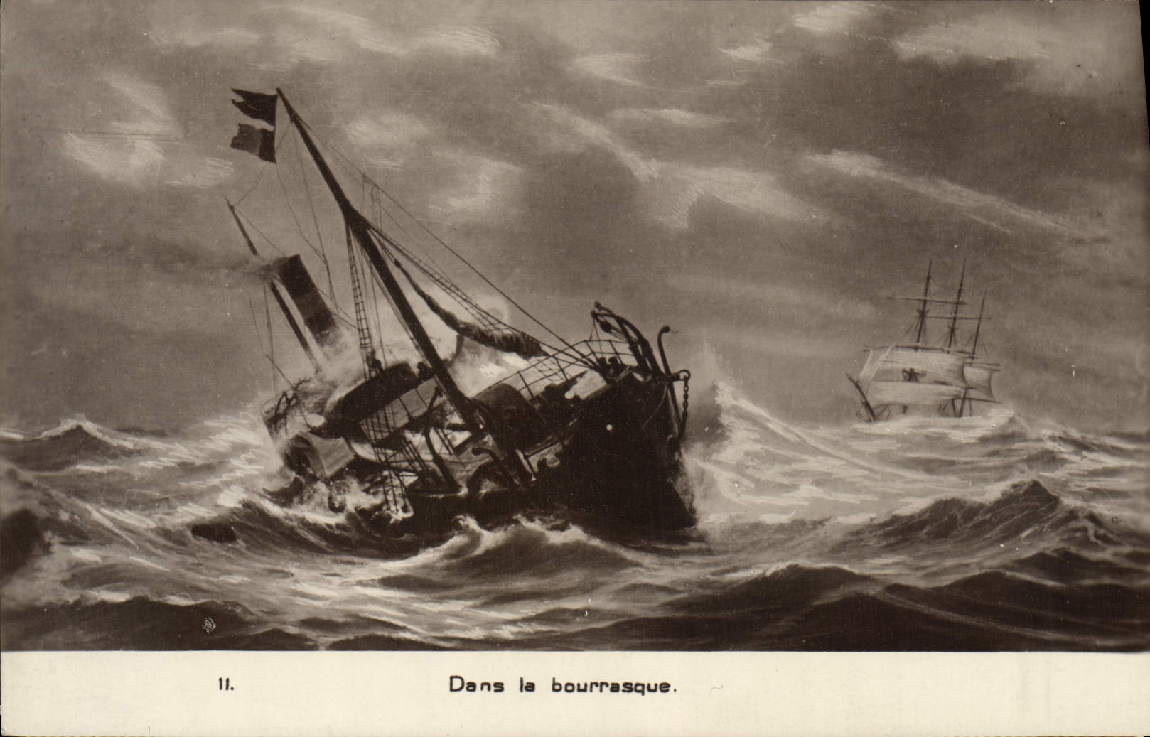 Navire en détresse dans la tempête — Dans la bourrasque. — Série illustrée n° 11