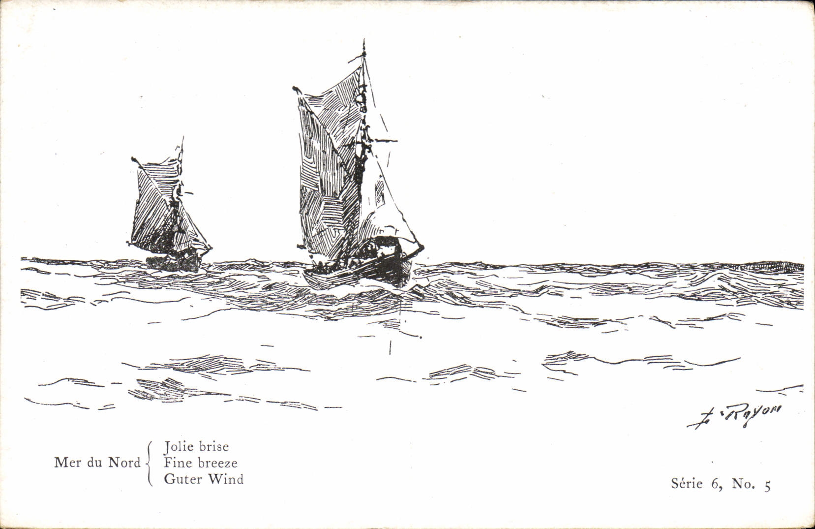 Mer du Nord — Deux voiliers en mer — F. Rayon, Série 6, No. 5