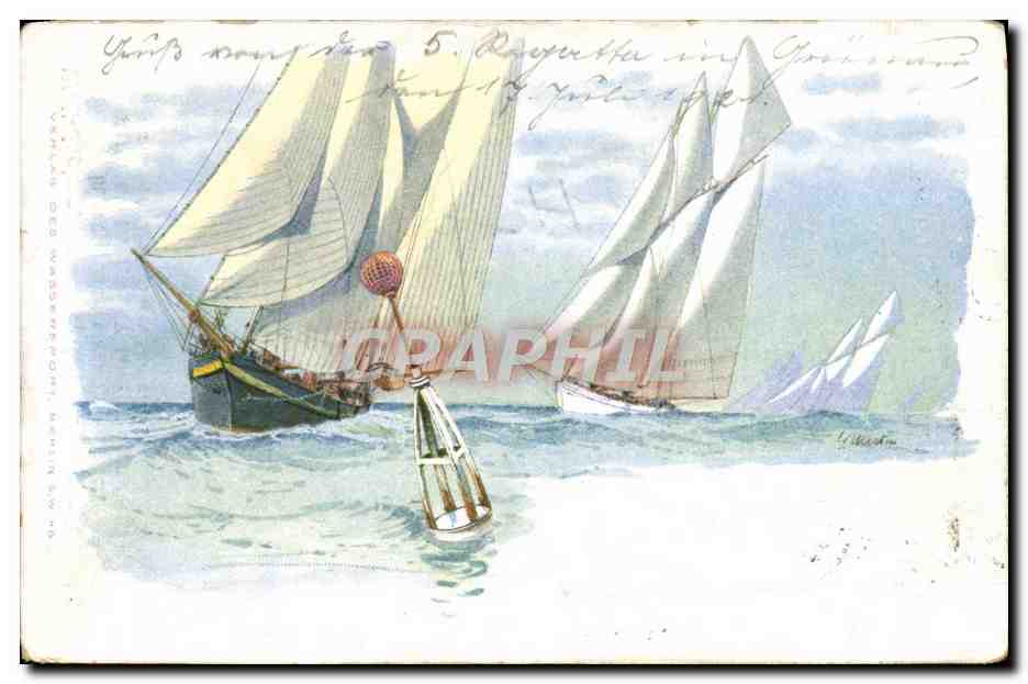Yachts dans la baie de Goussan — édition de l'Union des Nauticiens, Berlin 1908 - Anverso