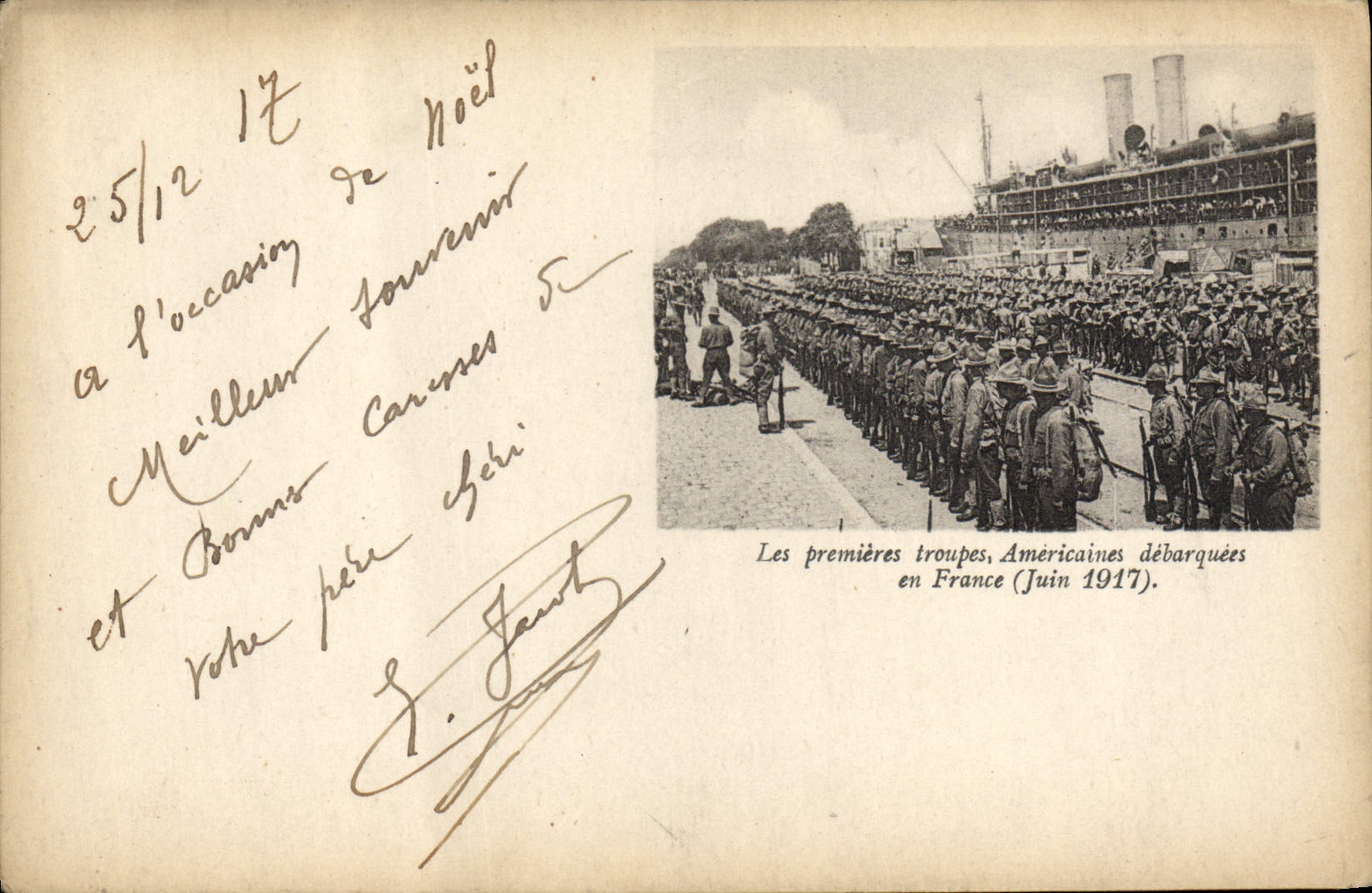 Le prime truppe americane sbarcate in Francia (Giugno 1917) — Cartolina postale militare — Correspondance des Armées de la République