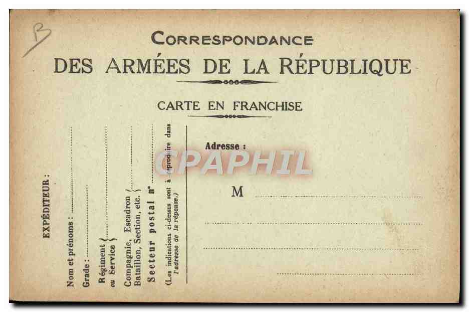Le prime truppe americane sbarcate in Francia (Giugno 1917) — Cartolina postale militare — Correspondance des Armées de la République — Verso