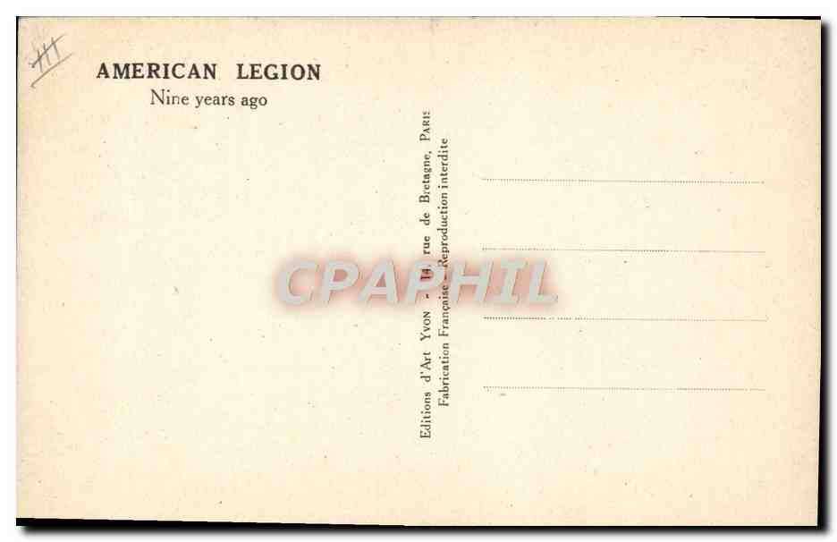 CPA Militaria American legion Nine years ago — Rückseite