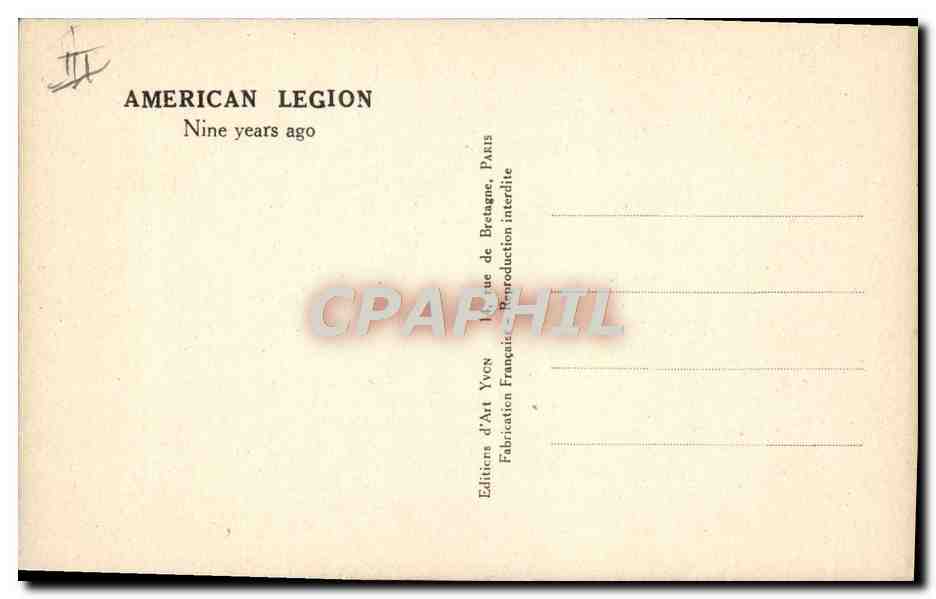 CPA Militaria American legion Nine years ago — Rückseite