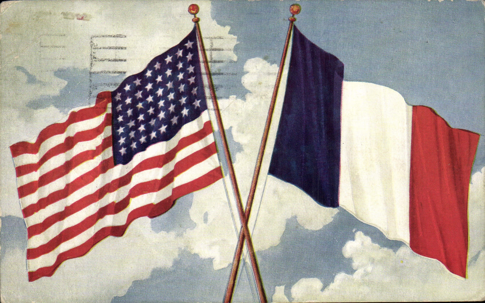CPA Militaria Drapeaux France Etats Unis USA