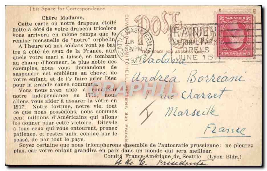 CPA Militaria Drapeaux France Etats Unis USA — Rückseite
