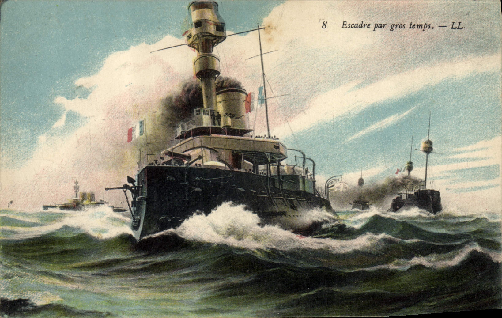 CPA Bateau Guerre Escadre par gros temps