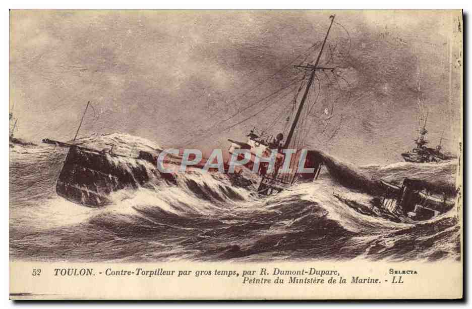 CPA Bateau Guerre Toulon Contre torpilleur par gros temps 