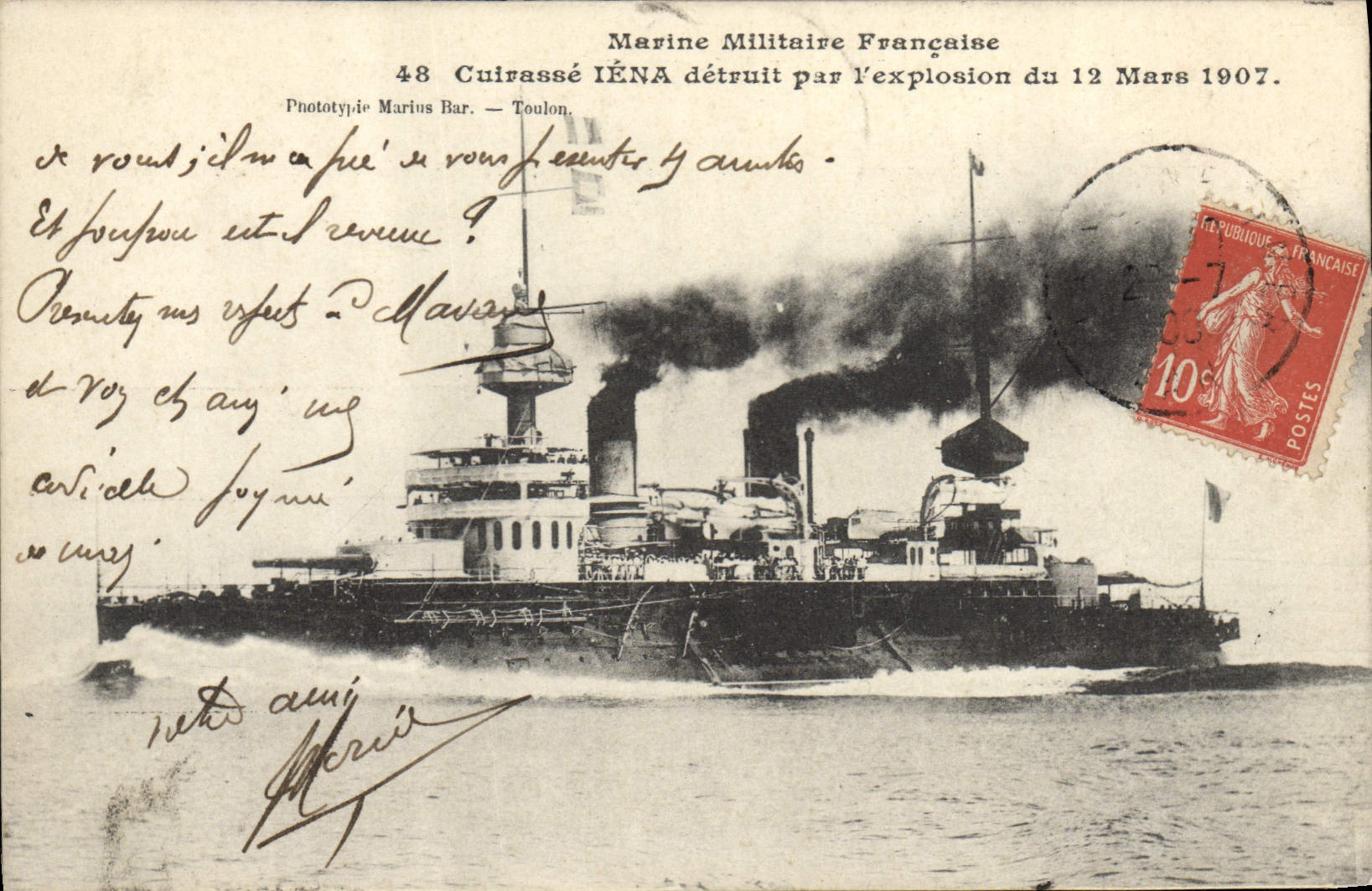 Cuirassé IÉNA détruit par l'explosion du 12 Mars 1907 — Marine Militaire Française — Phototypie Marius Bar — Toulon