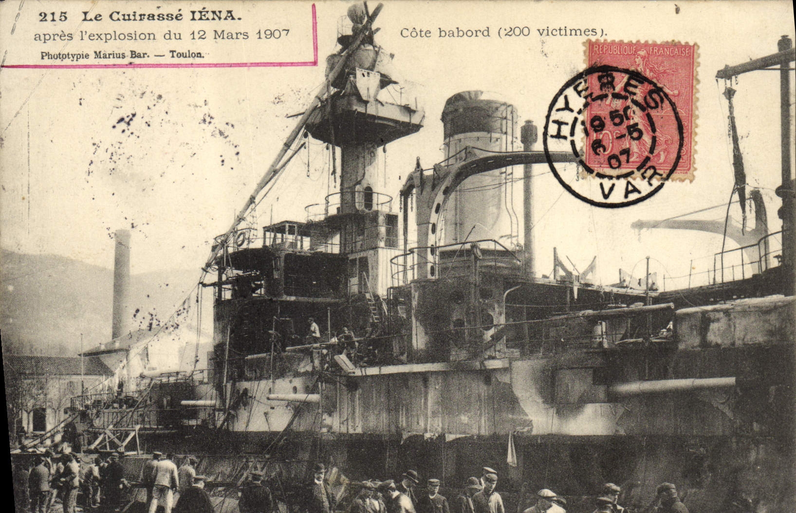 CPA Bateau Guerre Le cuirasse Iena apres l'explosion du 12 mars 1907