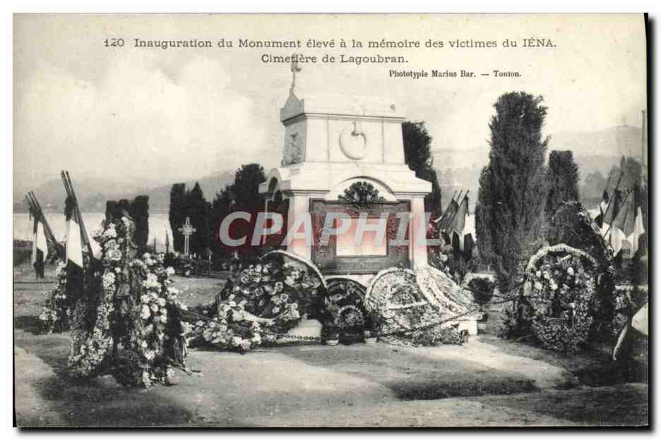 CPA Bateau Guerre Inauguration du monument eleve a la memoire des victimes du Iena Cimetiere de LAgoubran 