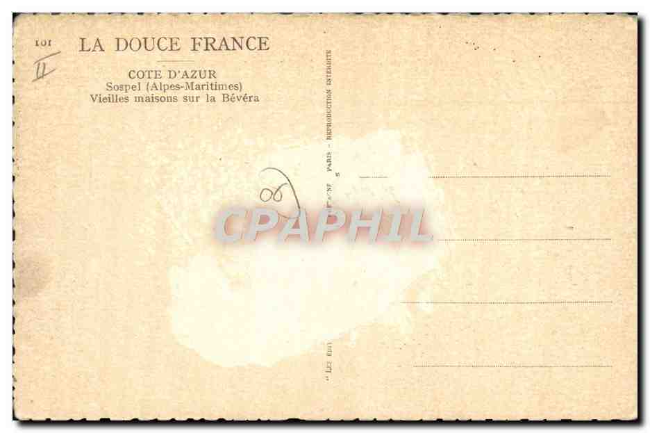 Sospel (Alpes-Maritimes) — Vieilles maisons sur la Bévéra — La Douce France, n°101 — Rückseite