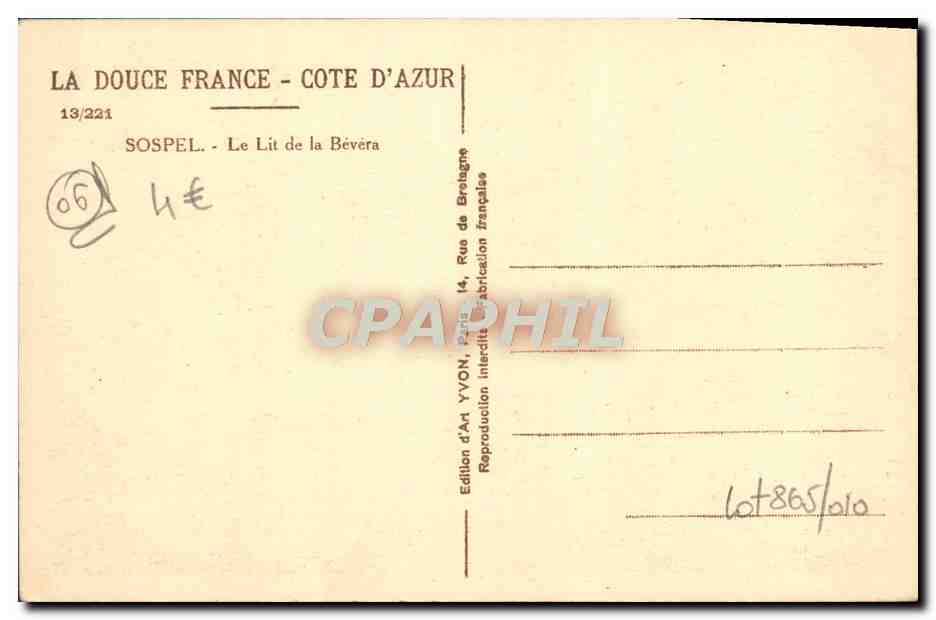 CPA Sospel Le Lit de la Bevera — Rückseite