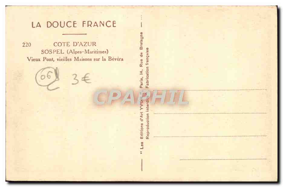 CPA Sospel Vieux pont Vieilles maisons sur la Bevera — Rückseite