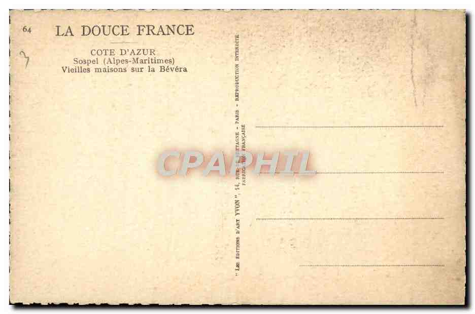 CPA Sospel Vieilles Maisons sur la Bevera — Rückseite