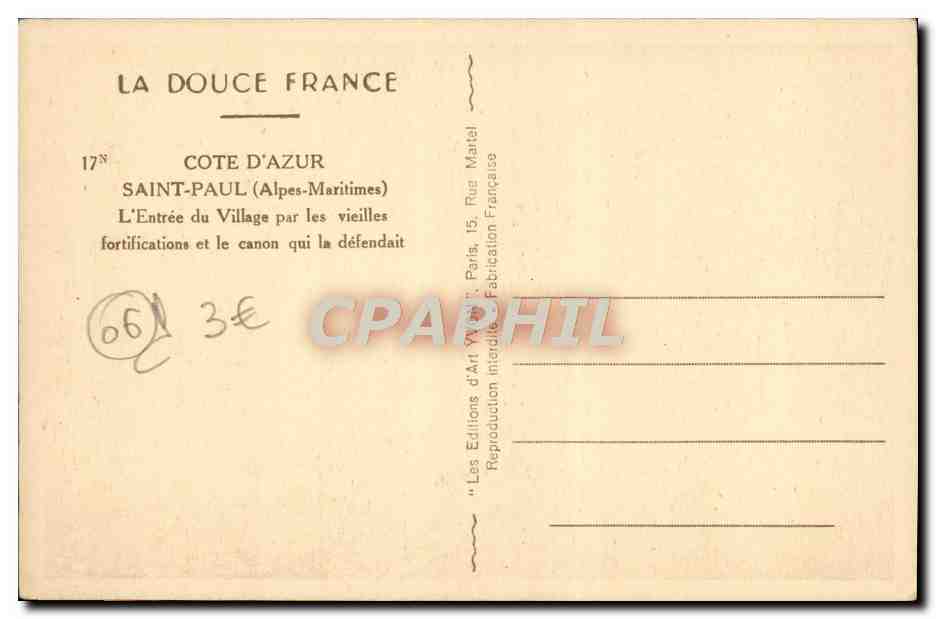 CPA St Paul L'Entree du Village Par les Vieilles fortifications et le canon qui le defendait — Rückseite