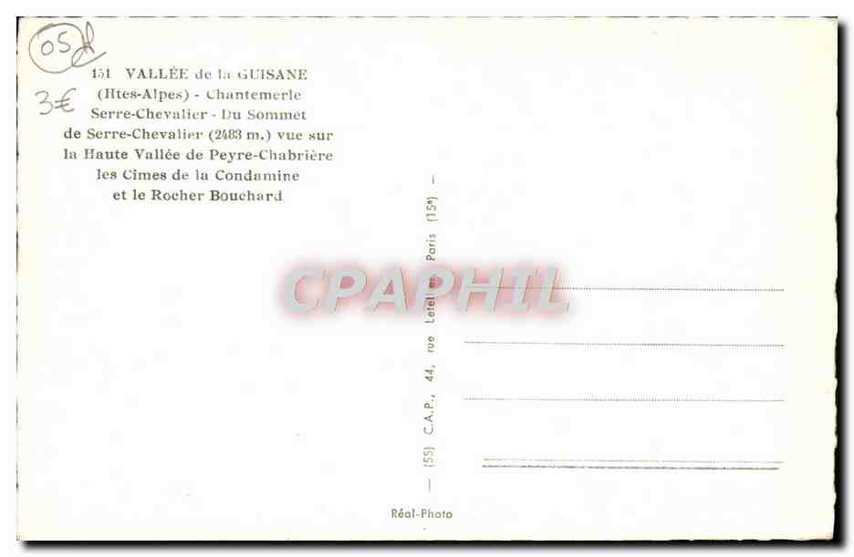CPA Vallee de la Guisane Chantemerle Serre Chevalier Peyre Chabriere Les cimes de la Condamine et le rocher Bouchard — Rückseite