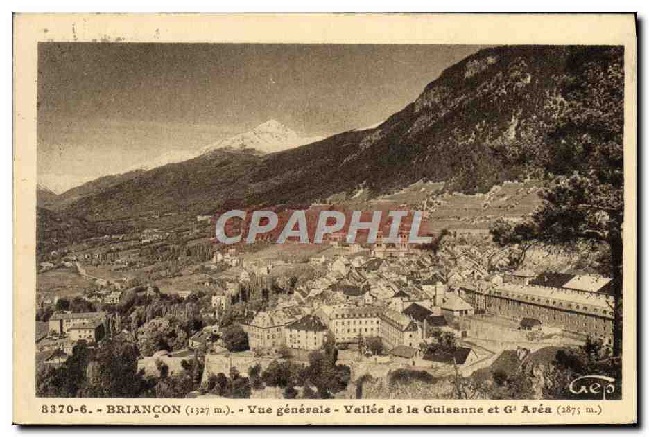 Briançon (1327 m.) — Vue générale — Vallée de la Guissanne et G! Aréa (2875 m.) — éditeur Géo, n° 8370-6