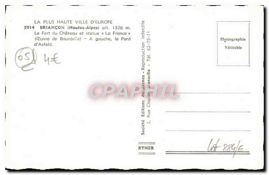 Briançon — La plus haute ville d'Europe — Société Éditions de France — Achterkant