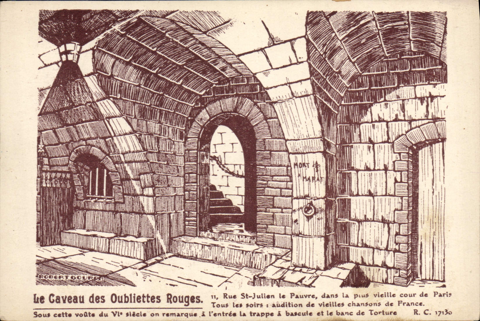 Le Caveau des Oubliettes Rouges — 11, Rue St-Julien le Pauvre, Paris — Robert Gourc, n° R.C. 17130