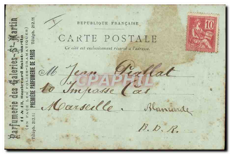 CPA Prison Les gaietes de l'escadron La cour du quartier Corvee de prison Parfumerie des galeries de St Martin  — Verso