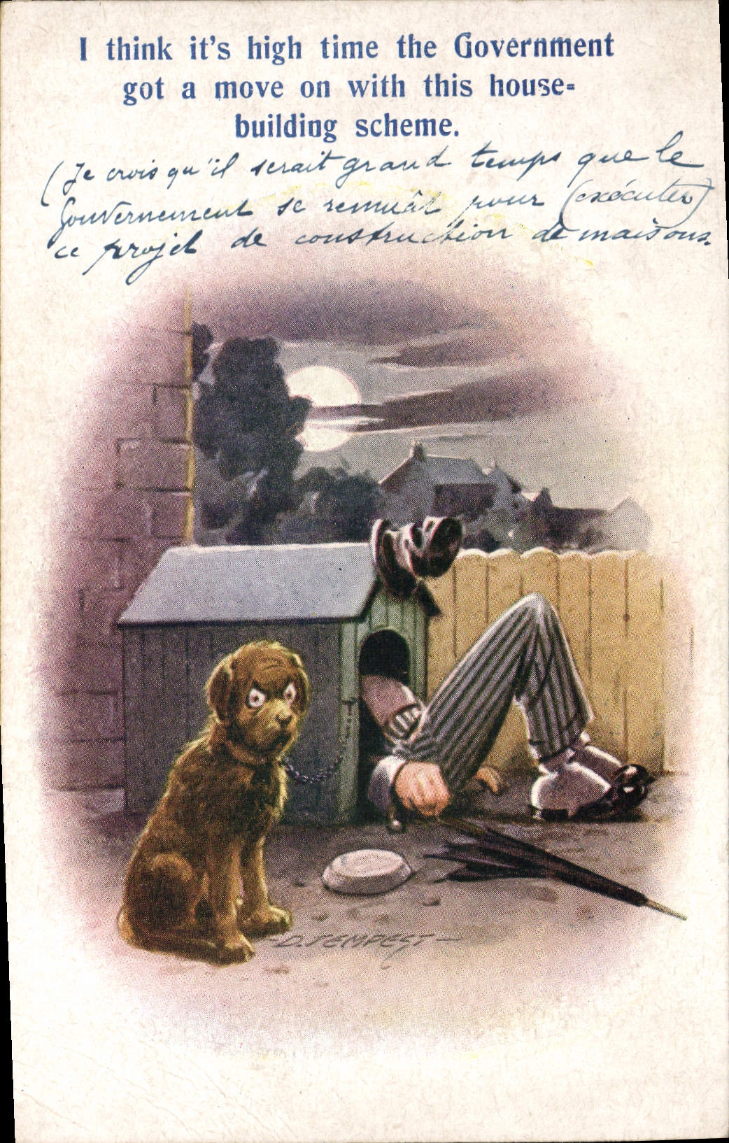CPA Fantaisie Illustrateur Homme Chien D Tempest