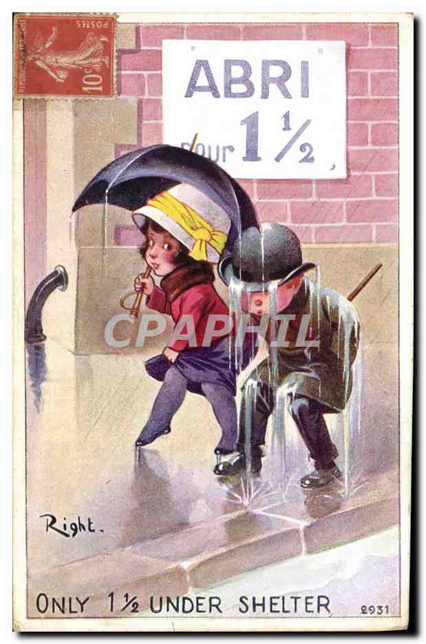 CPA Fantaisie Illustrateur Enfants Right Abri pour 1 1/2 Militaria