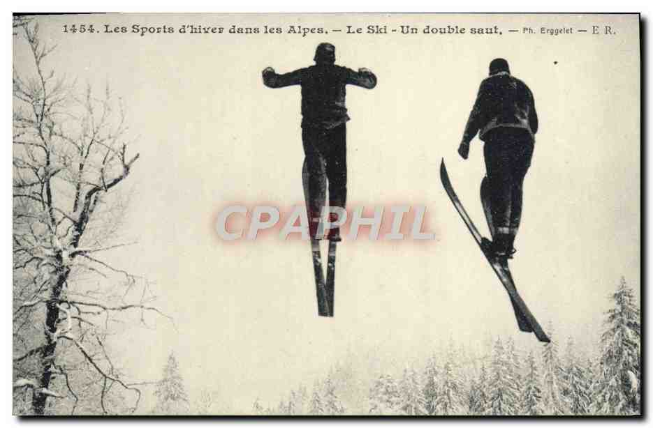 Les Sports d'hiver dans les Alpes — Le Ski — Un double saut — Ph. Erggelet — E R.